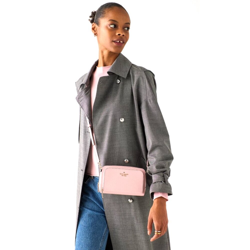 New Kate Spade Staci Dual Zip Around Crossbody Saffiano Leather Tutu Pink - Picture 4 of 4